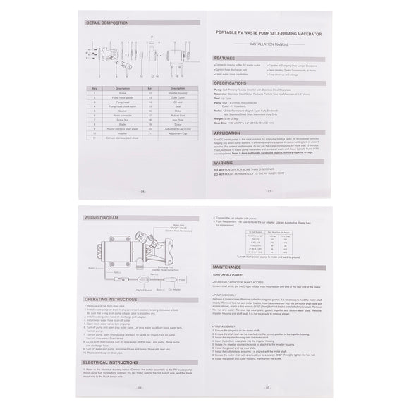 Portable Macerator Waste Pump 18555-000A for Camper RV 12V DC
