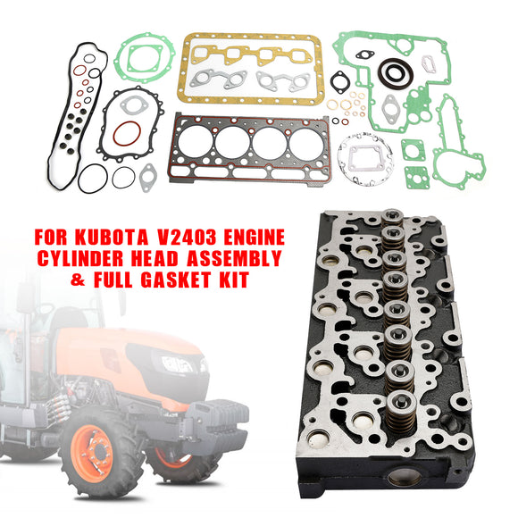 For Kubota V2403 Engine Cylinder Head Assy + Rebuild Overhaul Gasket Kit
