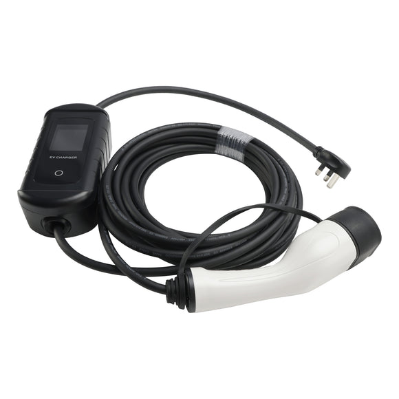 Tragbares EV-Ladegerät Typ 2, 10 Meter Kabel, 3-poliger UK-Stecker, 13 A, einstellbar
