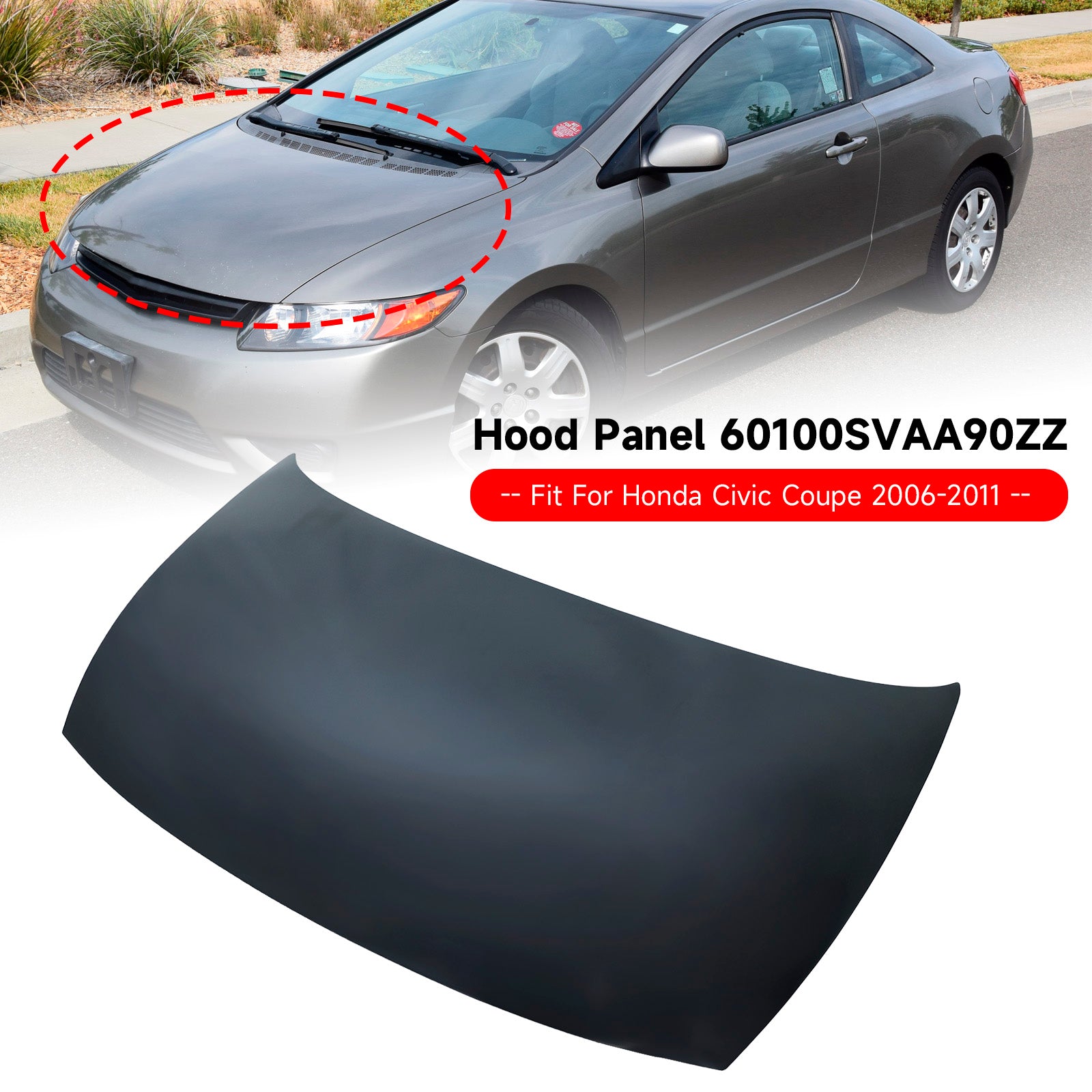 Honda 2006-2011 Civic Coupe Primed Steel Hood Front Panel 60100SVAA90ZZ HO1230149 - 0