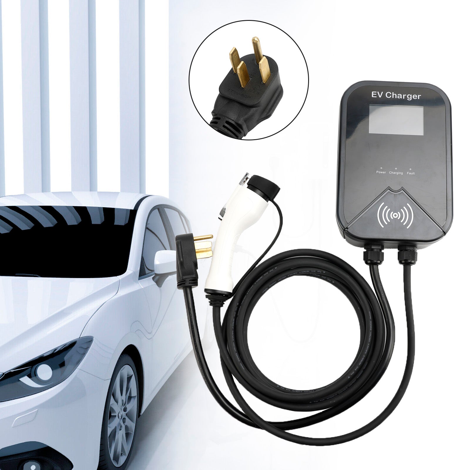 32A Wallbox Level 2 Electric Vehicle CAR Charger EV Charging Station J1772 7.6KW 20FT - 0