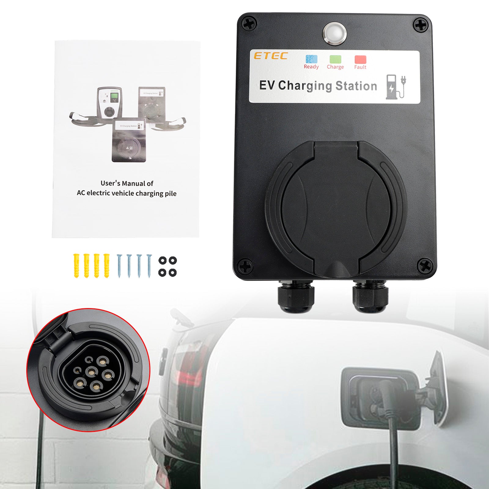 EV Charger Charging Wall Box Unit Socket 32A 22KW Type2 IP65 Rapid EV WallBox Indoor Outdoor