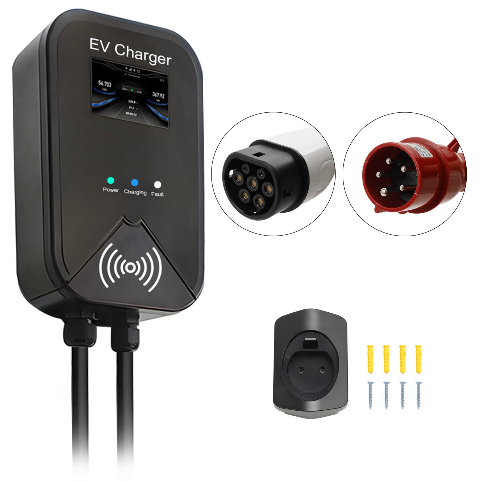 EV Charger Wallbox Type 2 32A 22KW CEE 3-Phase Plug Charging Station EV PHEV APP