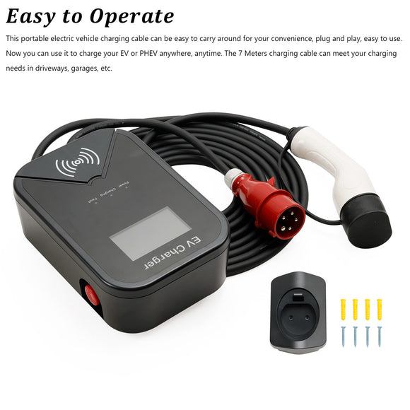 Type 2 EV Charger Station 32A 22KW 3-Phase Wallbox CEE Plug App Control High Efficiency