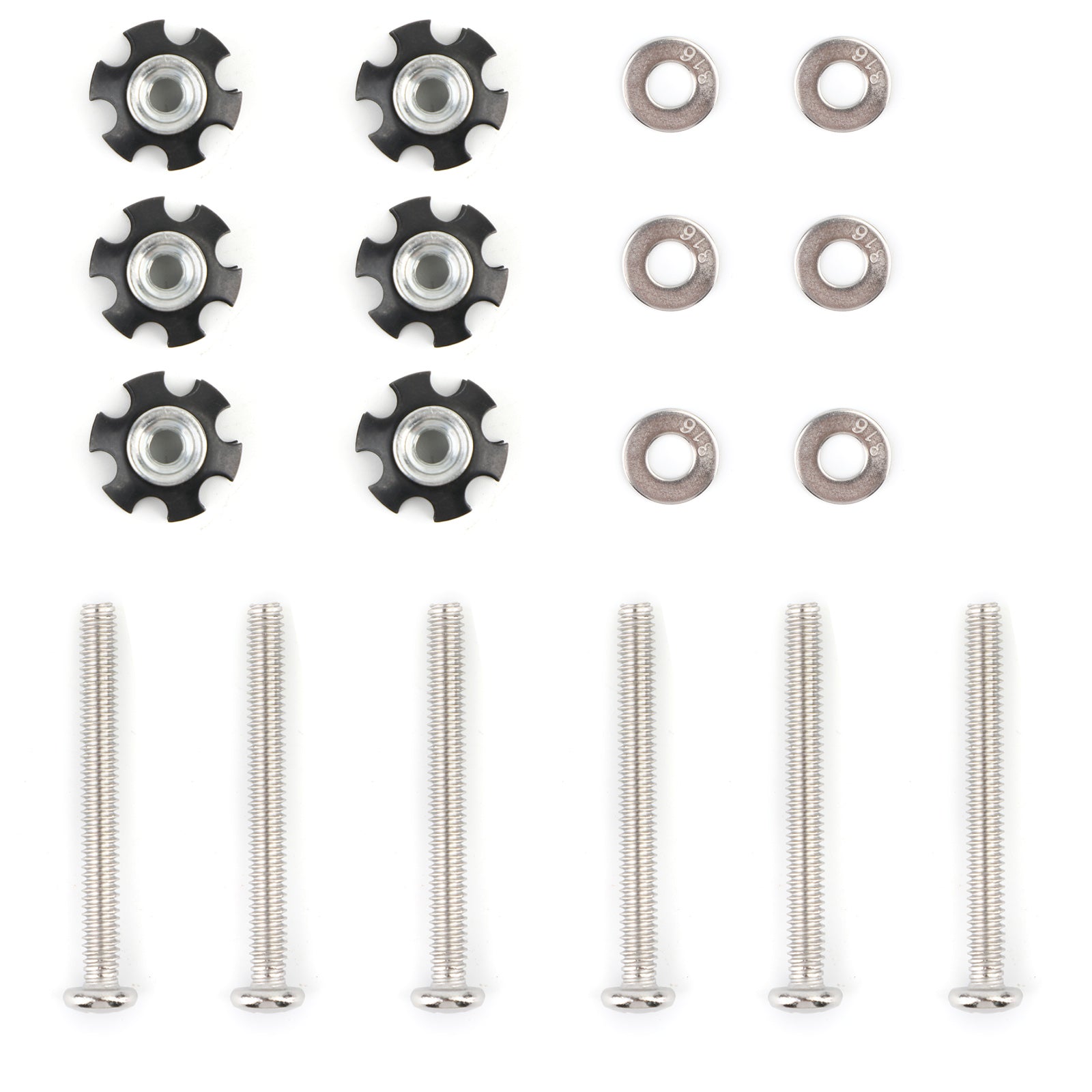 6-teiliges Reparaturset mit Sternmuttern, 1/4-20 Schrauben für 1" Außendurchmesser, gewindelose Gabeln