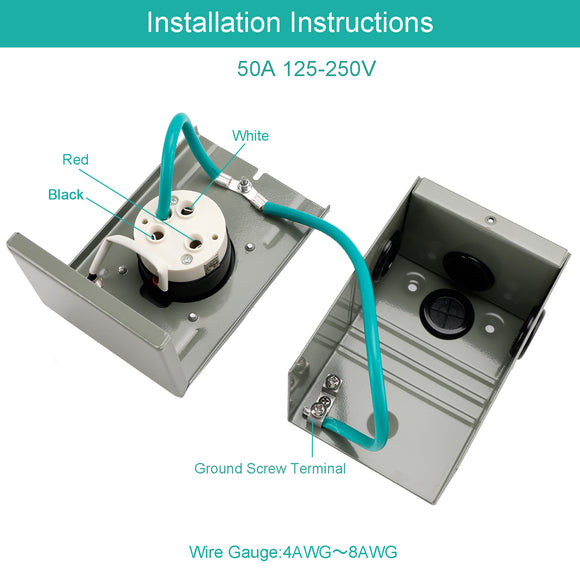 RV 50 Amp Power Inlet Box Outdoor Receptacle with LED Light 3 Prong Locking Plug