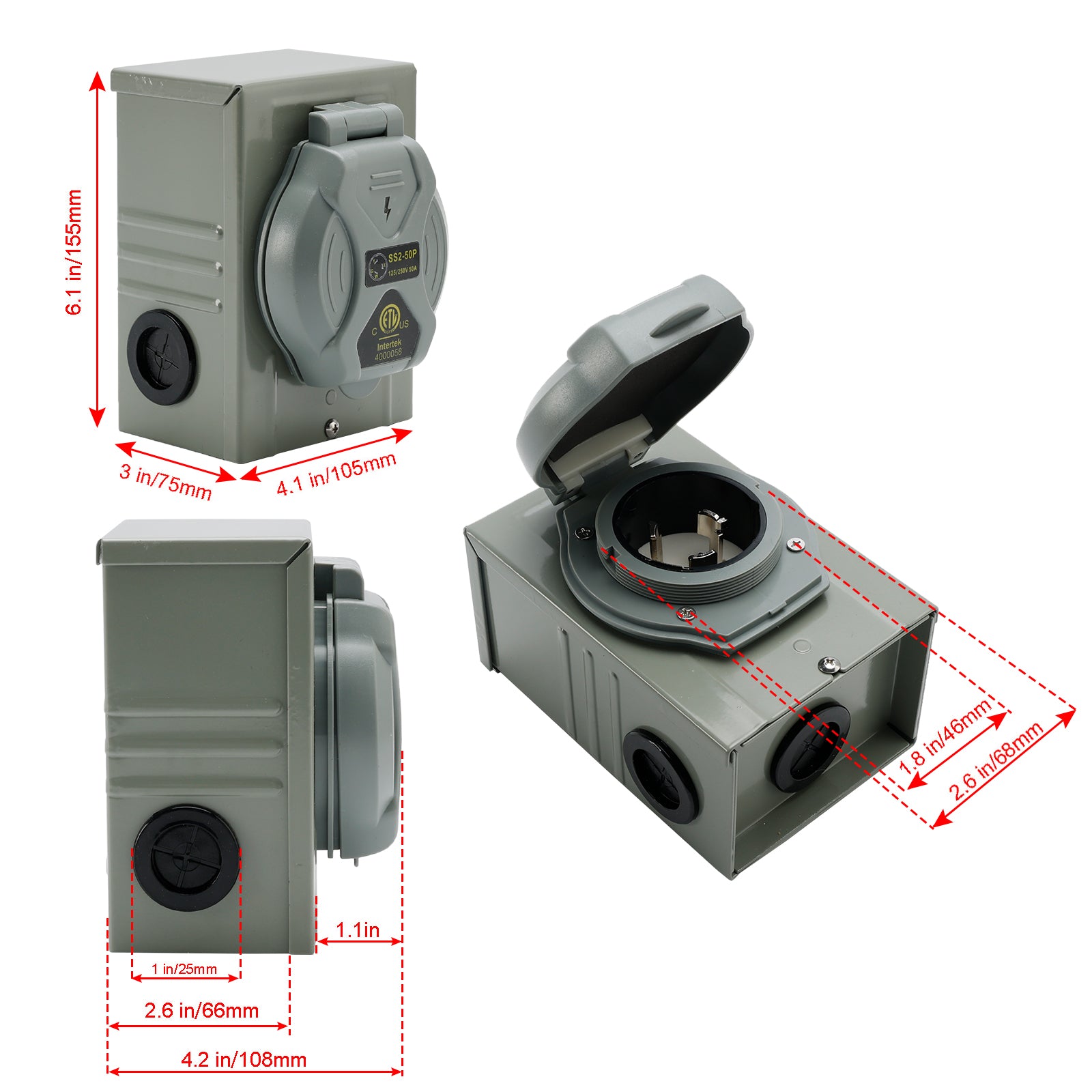 RV 50 Amp Stromanschlusskasten Außensteckdose mit LED-Licht 3-poliger Verriegelungsstecker - 0