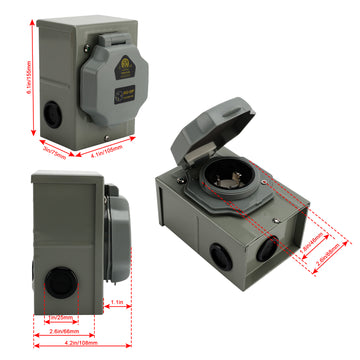RV 50 Amp Power Inlet Box Outdoor Receptacle with LED Light 3 Prong Locking Plug - 0