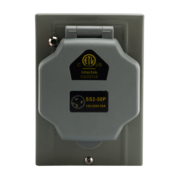 RV 50 Amp Power Inlet Box Outdoor Receptacle with LED Light 3 Prong Locking Plug