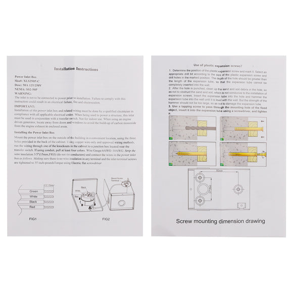 RV 50 Amp Power Inlet Box Outdoor Receptacle with LED Light 3 Prong Locking Plug