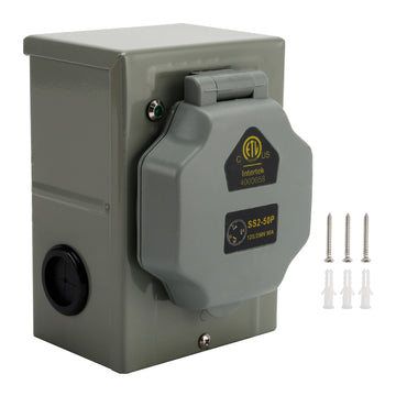 RV 50 Amp Power Inlet Box Outdoor Receptacle with LED Light 3 Prong Locking Plug