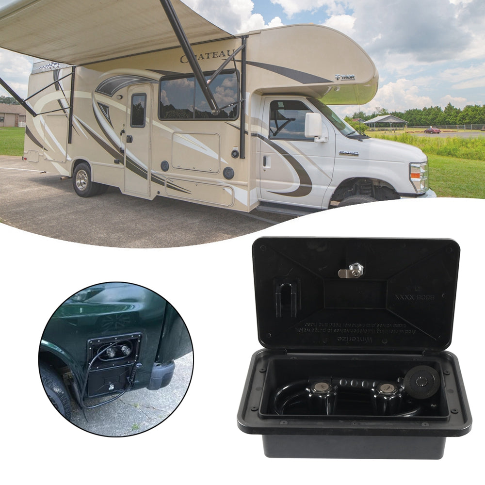 Black External Caravan RV Shower Box Kit Exterior Faucet Camper Trailer Boat