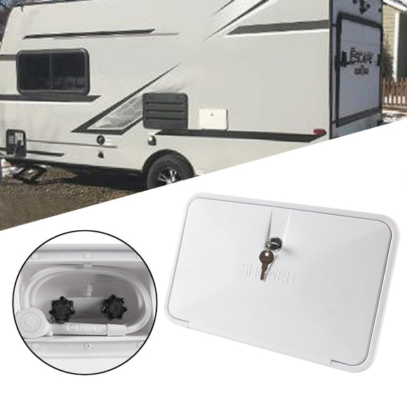 Waterproof RV Shower Box Kit with Faucet for Outdoor Use in White for Caravan Trailer Boat