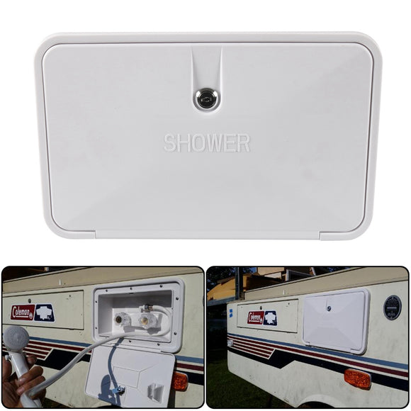 Waterproof RV Shower Box Kit with Faucet for Outdoor Use in White for Caravan Trailer Boat