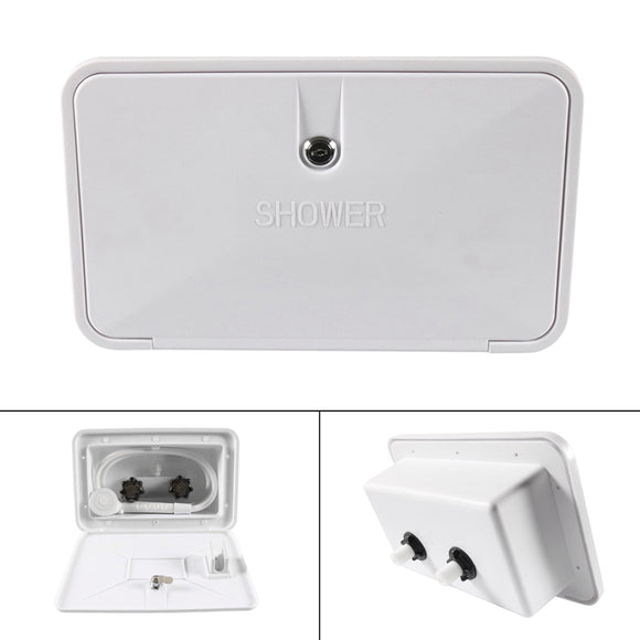Waterproof RV Shower Box Kit with Faucet for Outdoor Use in White for Caravan Trailer Boat