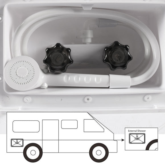 Waterproof RV Shower Box Kit with Faucet for Outdoor Use in White for Caravan Trailer Boat