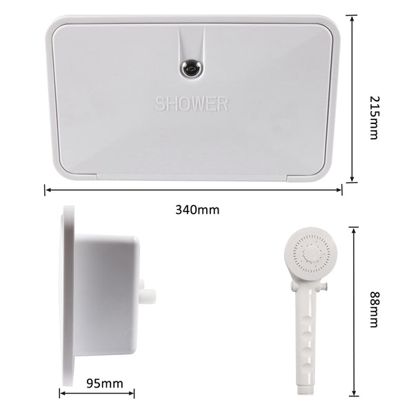 Waterproof RV Shower Box Kit with Faucet for Outdoor Use in White for Caravan Trailer Boat