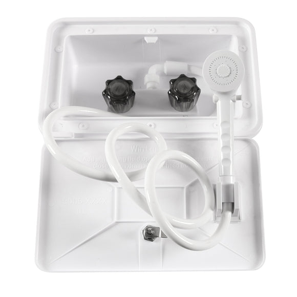 Waterproof RV Shower Box Kit with Faucet for Outdoor Use in White for Caravan Trailer Boat