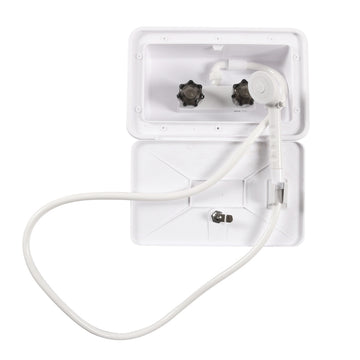 Waterproof RV Shower Box Kit with Faucet for Outdoor Use in White for Caravan Trailer Boat