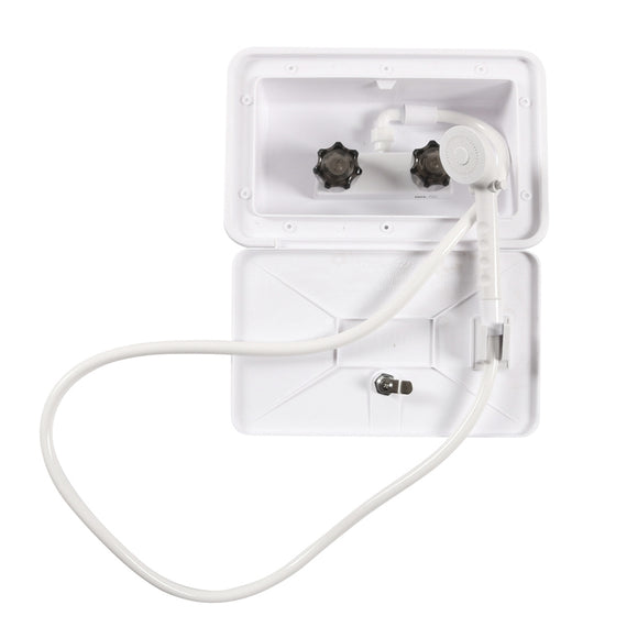Waterproof RV Shower Box Kit with Faucet for Outdoor Use in White for Caravan Trailer Boat
