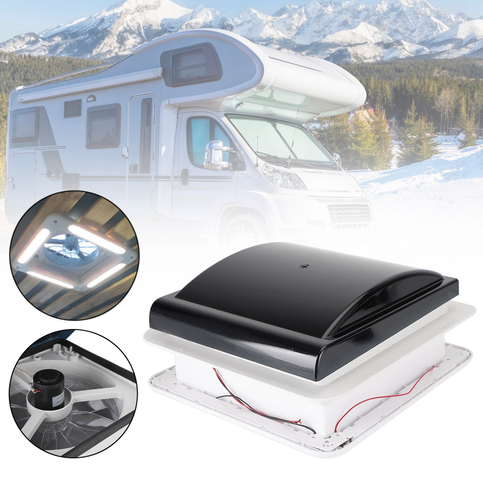 14" RV Caravan Roof Vent Manual RV Camper Fan 12V Skylight With LED Light