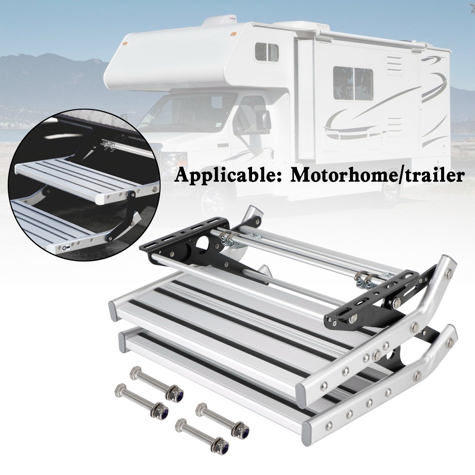 Aluminum Manual Double Pull Out Drop Down Folding Step Motorhome RV Campervan