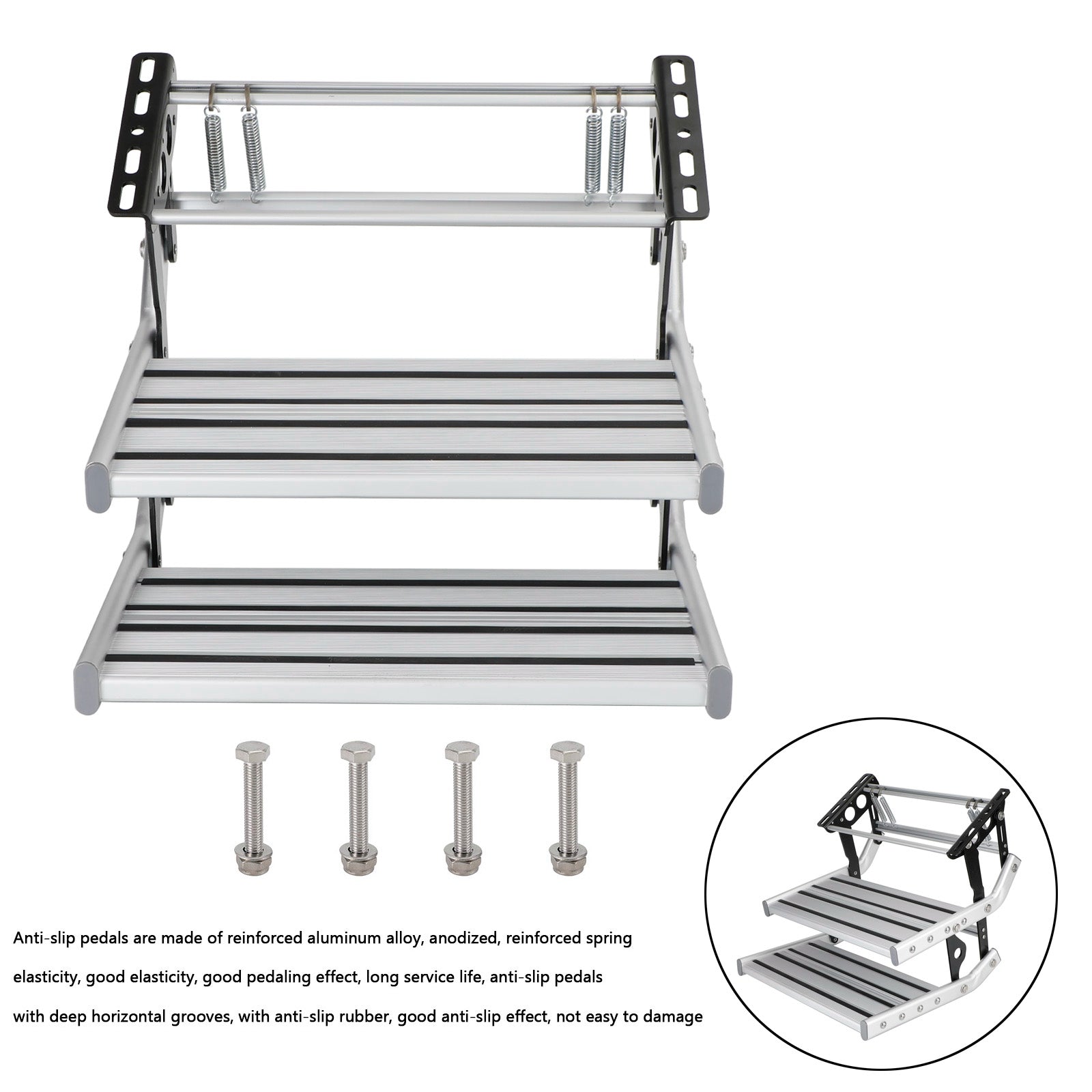 Aluminum Manual Double Pull Out Drop Down Folding Step Motorhome RV Campervan