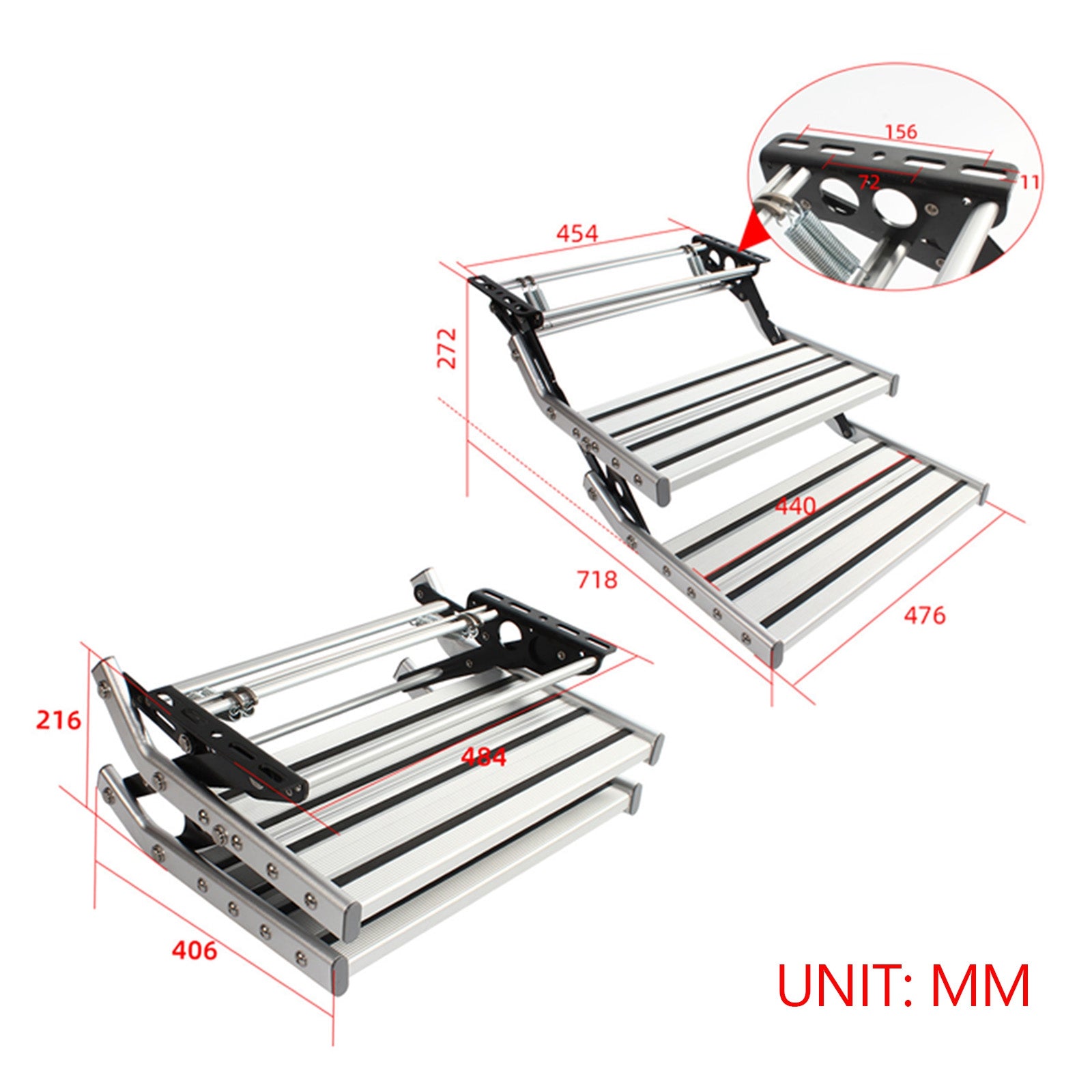 Aluminum Manual Double Pull Out Drop Down Folding Step Motorhome RV Campervan - 0