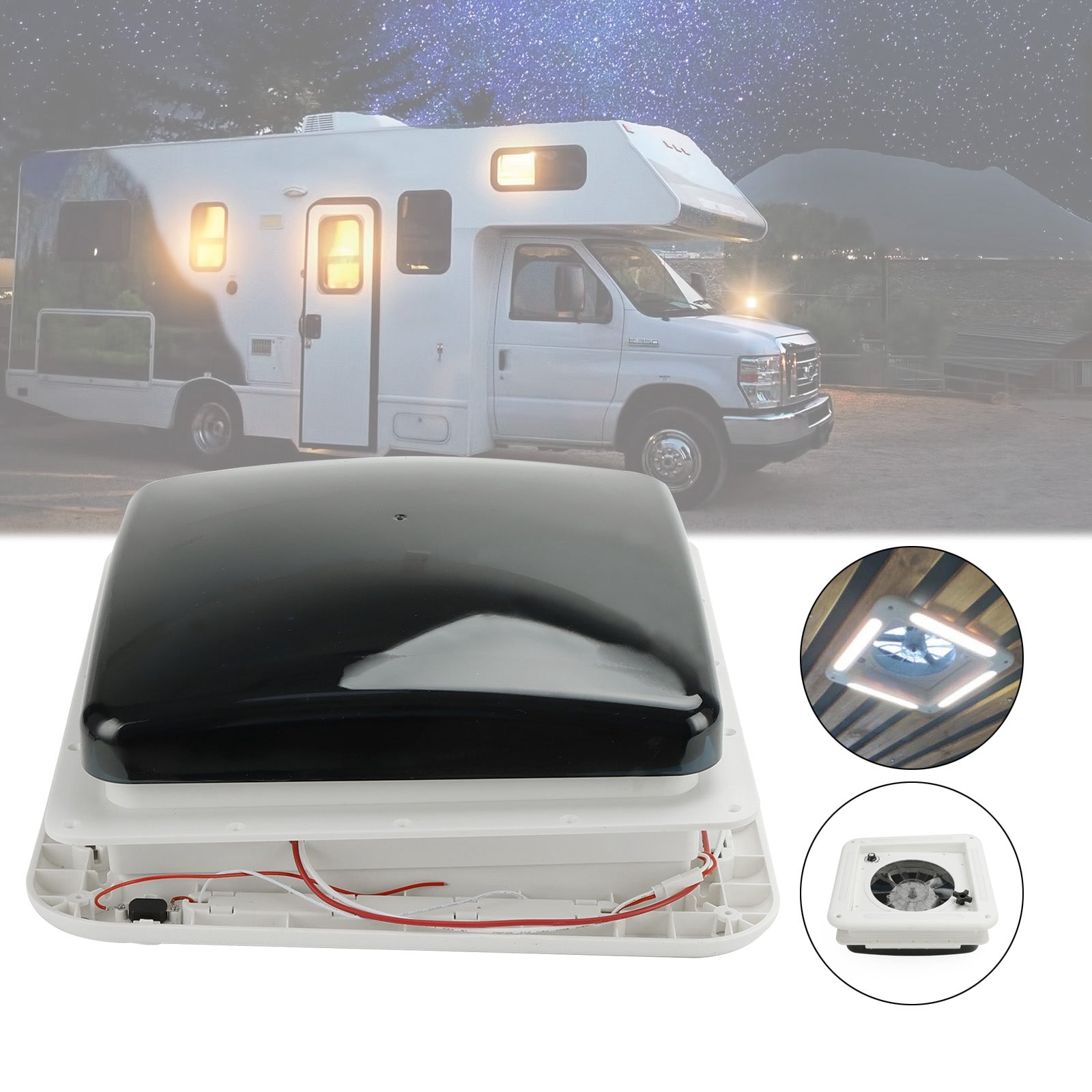 12V RV Roof Vent 11" with 3-Speed Motor and LED Skylight for Caravan Ventilation and Airflow