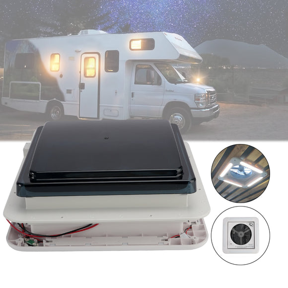 Évent de toit de caravane de camping-car de 11 pouces, moteur à 3 vitesses, puits de lumière 12V avec lumière LED