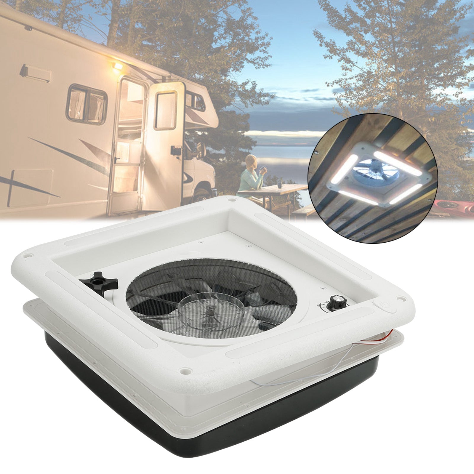 12V RV Roof Vent 11" with 3-Speed Motor and LED Skylight for Caravan Ventilation and Airflow