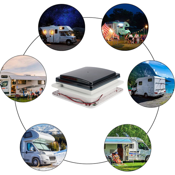 Évent de toit de caravane de camping-car de 11 pouces, moteur à 3 vitesses, puits de lumière 12V avec lumière LED