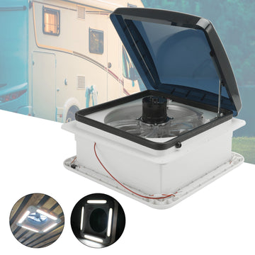 14 Inch 12V RV Caravan Roof Vent Fan 3-Speed Motor Skylight LED Light Replacement