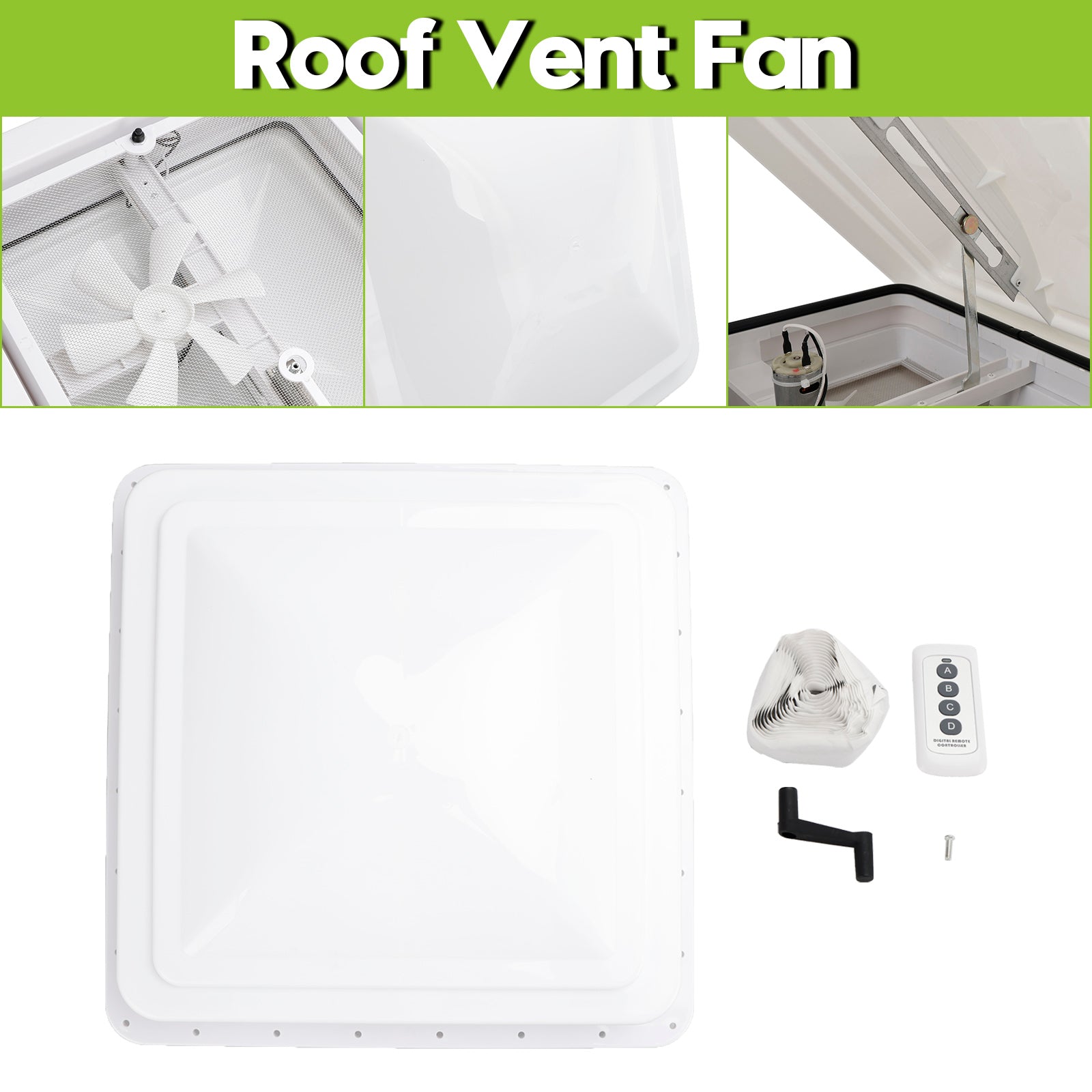 14" RV Roof Vent with Remote Control for Caravan and Motorhome Skylight Exhaust Fan