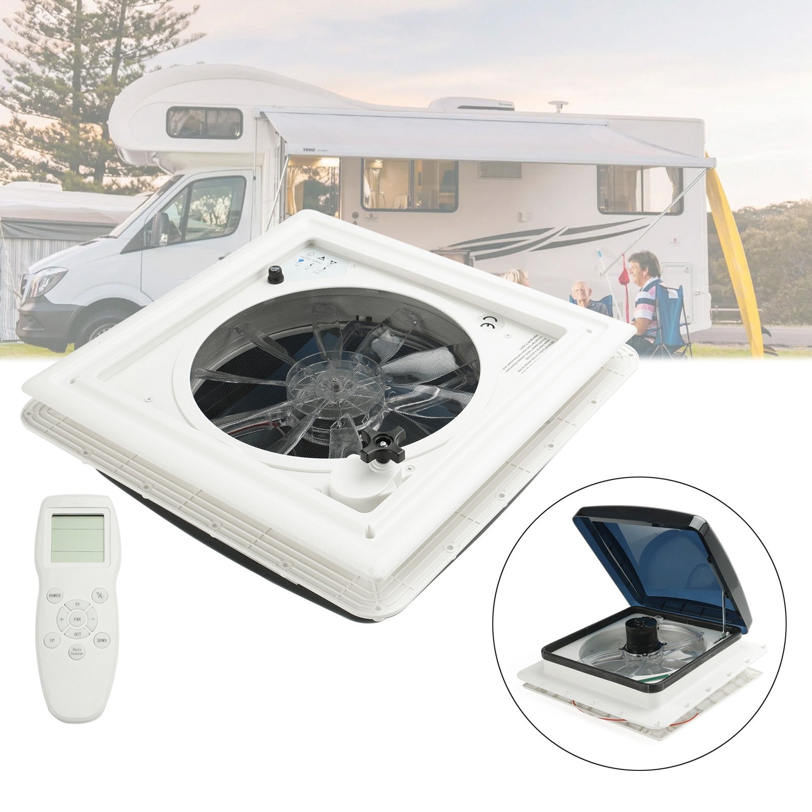 15.75" RV Caravan Roof Vent RV Fan 12V Skylight With Remote Control 10 Speeds