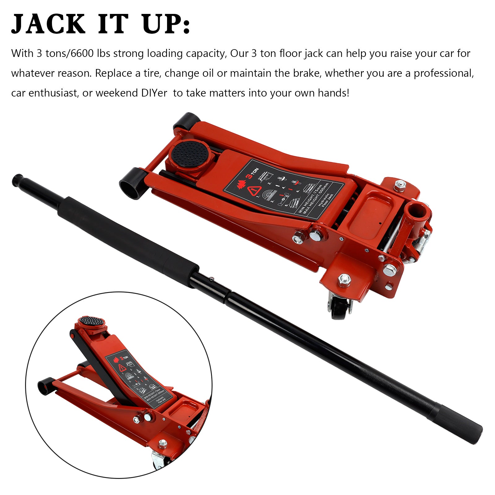 Auto 3 Tonnen Aluminium &amp; Stahl Boden Jack Mit Dual Kolben Quick Lift Pumpe Lift Auto
