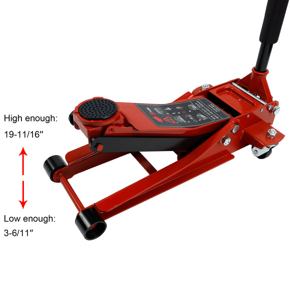 Auto 3 Ton Aluminum&Steel Floor Jack With Dual Pistons Quick Lift Pump Lift Car