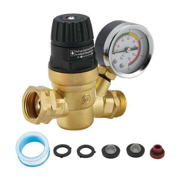 RV Camper Water Pressure Regulator – Brass Lead-Free Adjustable Inline Reducer