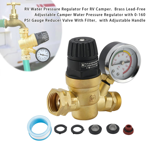 RV Camper Water Pressure Regulator – Brass Lead-Free Adjustable Inline Reducer