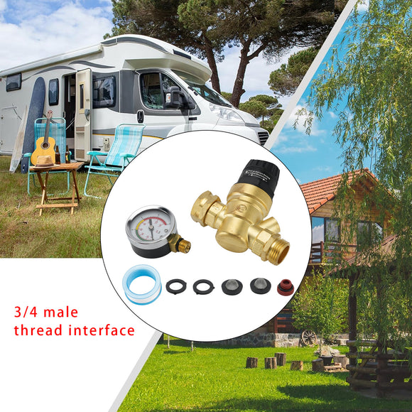RV Camper Water Pressure Regulator – Brass Lead-Free Adjustable Inline Reducer