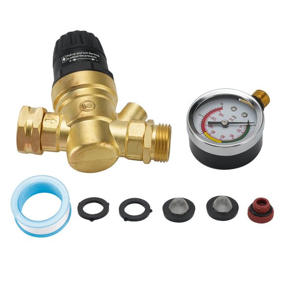 RV Camper Water Pressure Regulator – Brass Lead-Free Adjustable Inline Reducer