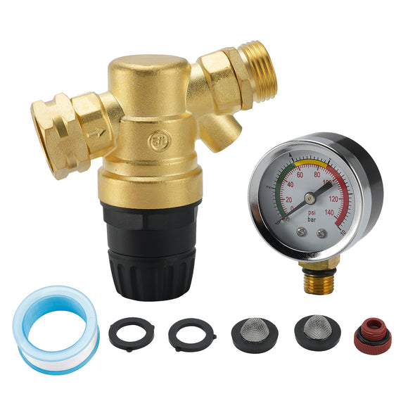 RV Water Pressure Regulator For RV Camper. Brass Lead-Free Adjustable