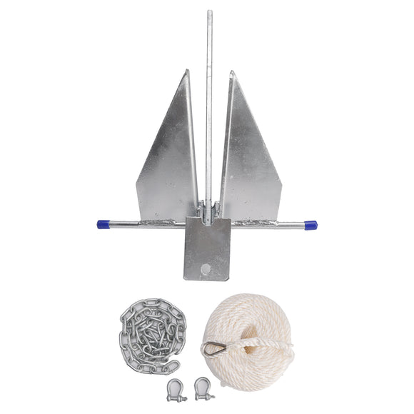 Hot-Dipped Boat Anchor Kit 10Lbs Sliding Anchor & Rope Set Silver Fits For Boat