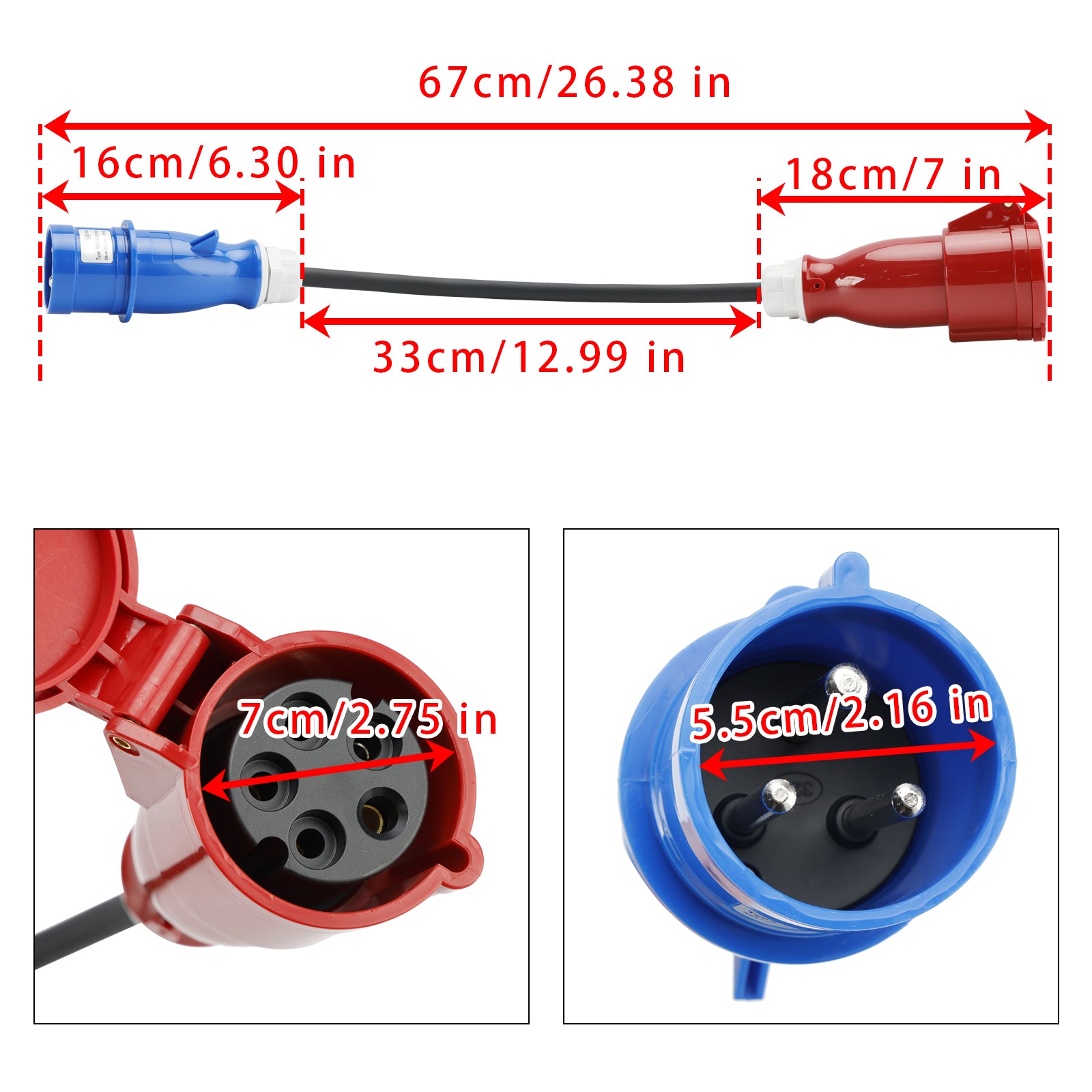 CEE Socket Coupling Plug Recessed Socket Phase Inverter 32A 3 Phase to Single - 0
