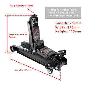 Low Profile Floor Jack 2.5 Ton (5500 lbs)  3.35"-14.17" Height Lifting Range - 0