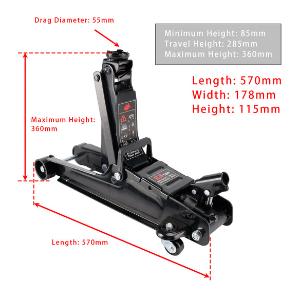 Low Profile Floor Jack 2.5 Ton (5500 lbs)  3.35"-14.17" Height Lifting Range