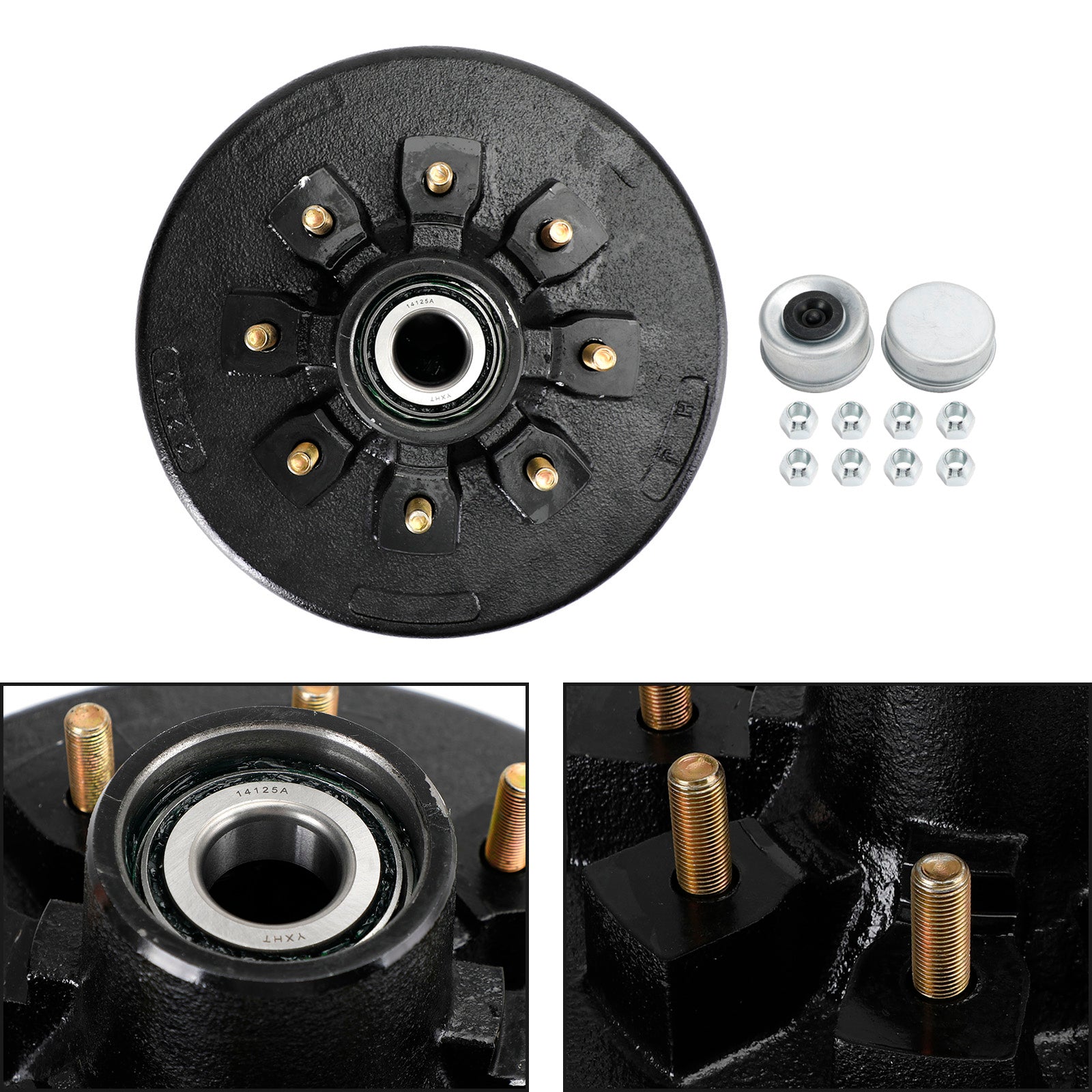 5.2K-7K Axles-12"-8 on 6.5-Pre-Greased Grease Trailer Hub and Drum Assembly - 0