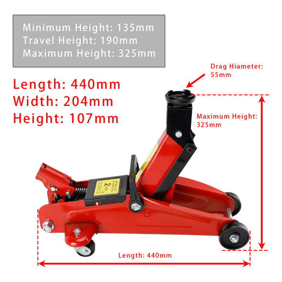 Low Profile Floor Jack 2 Ton (4400 lbs) 5.31"-12.8" Height Lifting
