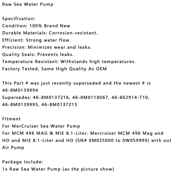 Rohwasserpumpe 46-8M0139994 8M0137215 für MerCruiser Mercury