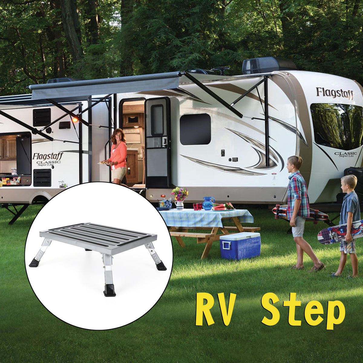 Portable Foldable Rv Steps Portable RV Folding Aluminum Platform Step Stool Trailer Camper Workin ...